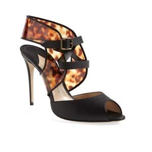 🖤NEW PAUL ANDREW LUCIA MIXED MEDIA PEEP TOE SANDALS 37 7